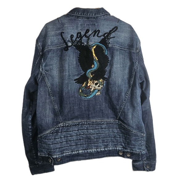 William Rast Jackets & Blazers - William Rast Mens Erwin Blue Knight Denim Jean Jacket Hawk Skull Snake Size XL